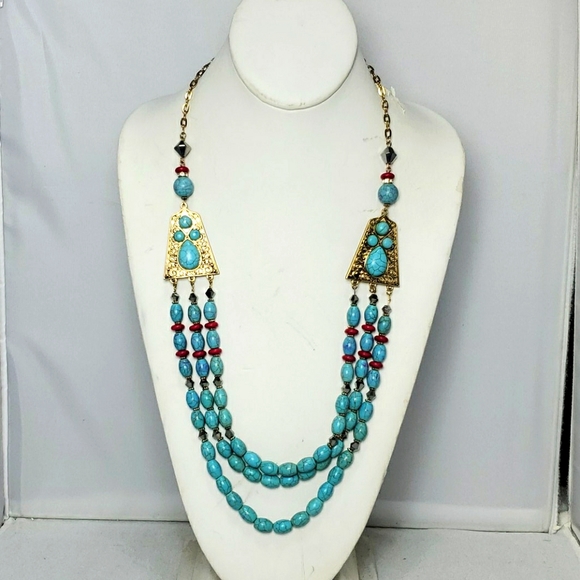 Macy's turquoise 3 strand necklace - Picture 1 of 4